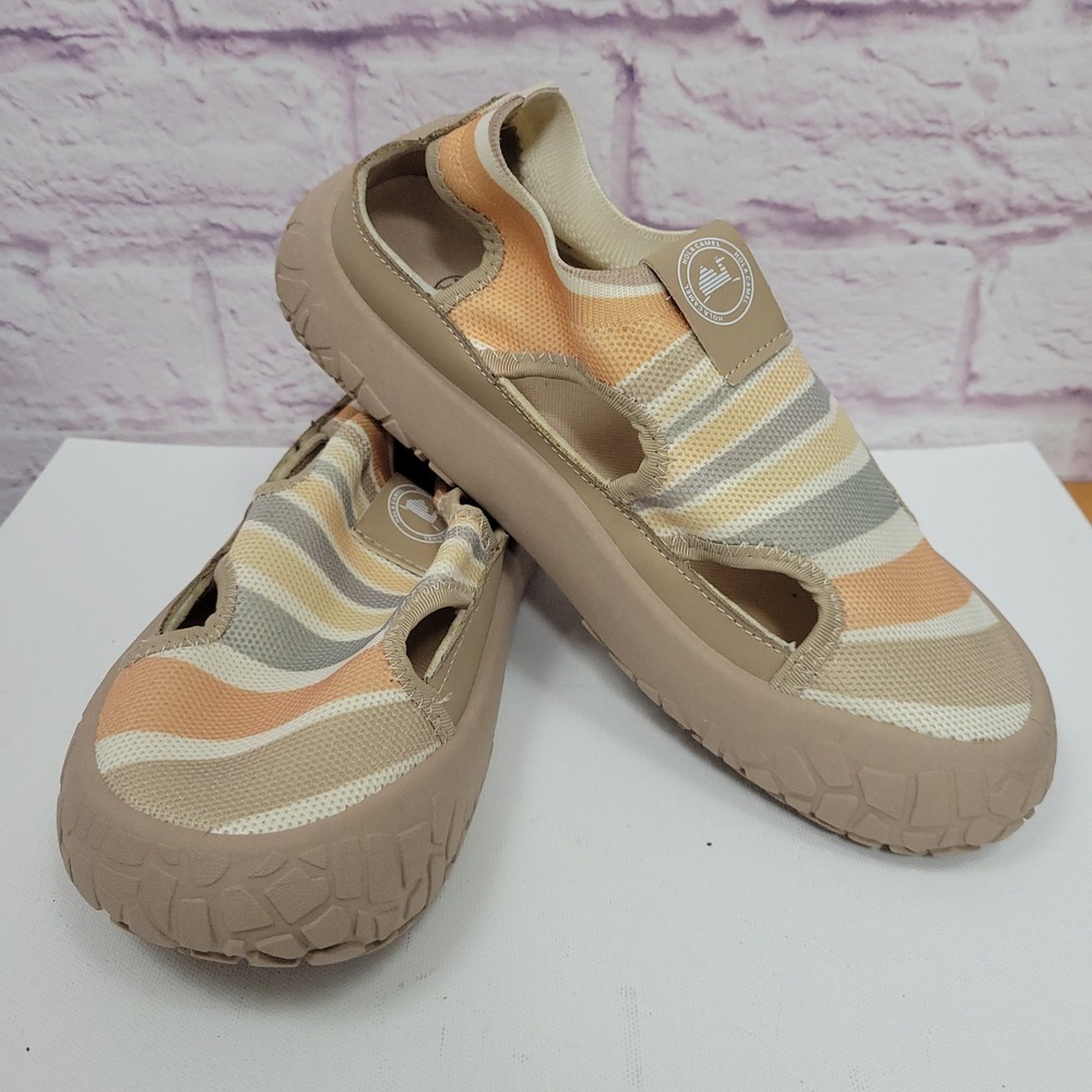 Hola Camel Striped Cutout Clogs Shoes Slip On EU 41 Boho Granola Girl Chunky